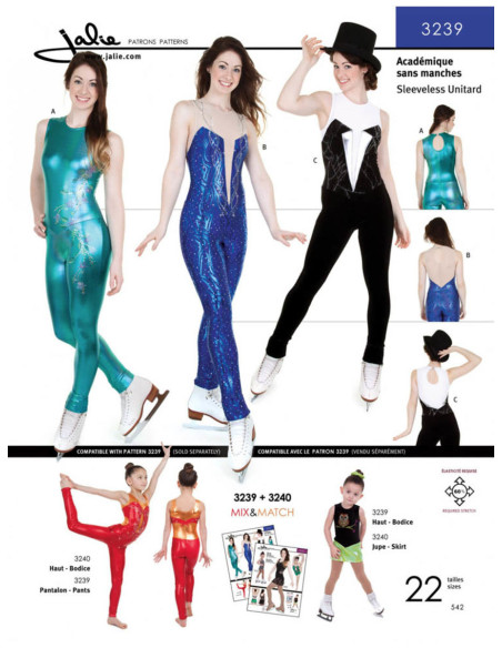 Mouwloos unitard-patroon (academisch) - Jalie 3239