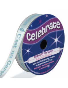 Wit satijnen lint Celebrate bedrukt met blauw het is een jongen - 10 mm x 4 meter