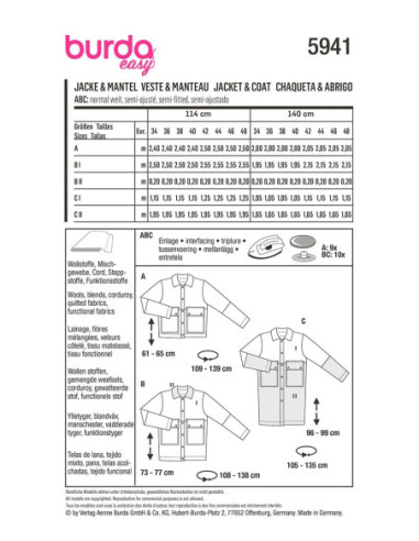 Jas- en mantelpatroon - Burda 5941