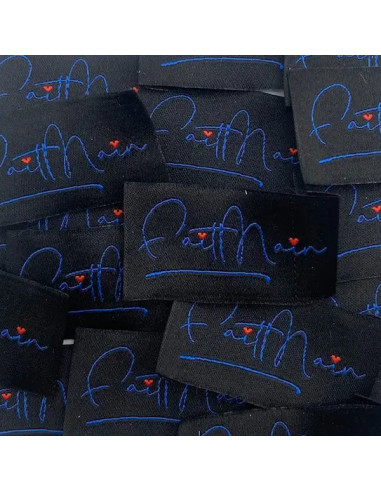 Lot de 5 étiquettes tissées à coudre Fait main - Noir et bleu marine