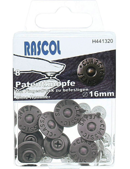 Doos met 8 jeansknopen 16mm Rascol - Mat zilver