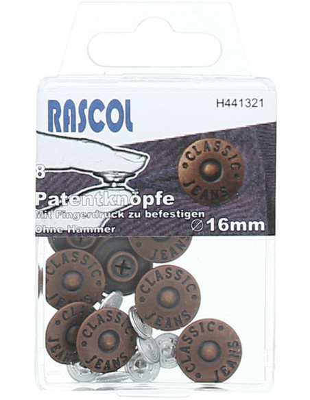 Doos met 8 jeansknopen 16mm Rascol - Mat koper