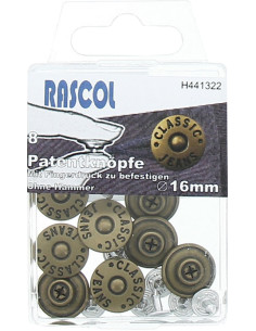 Doos met 8 jeansknopen 16mm Rascol - Mat messing