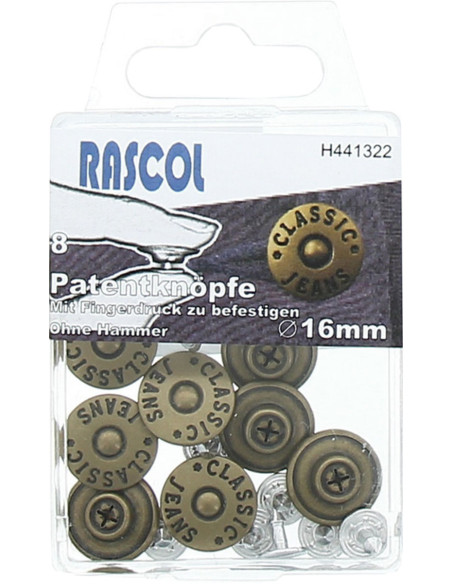 Doos met 8 jeansknopen 16mm Rascol - Mat messing