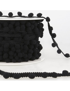 Gallon grote pompons - Zwart