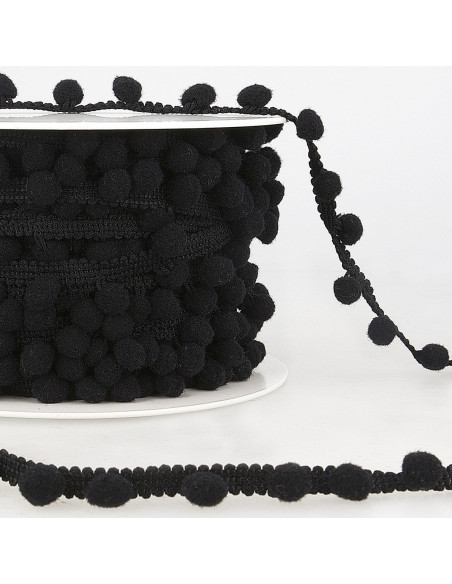 Gallon grote pompons - Zwart