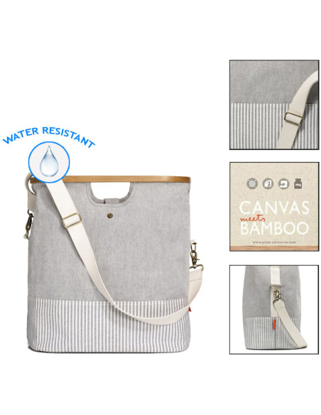 Grijze canvas en bamboe tas M
