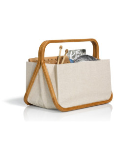 Canvas en natuurlijke bamboe tas M