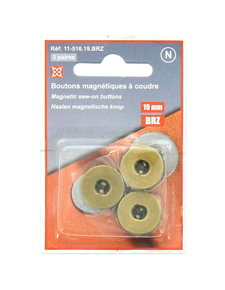 Set van 3 magnetische knopen om te naaien - Brons