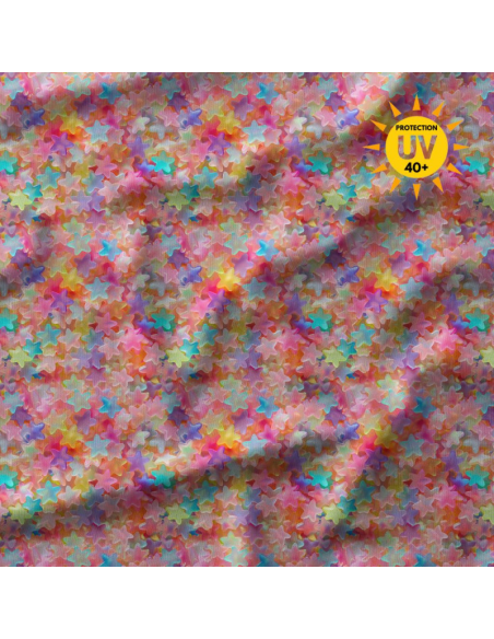 Lycra badpakstof - Gummystar roze en paars