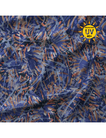 Lycra badpakstof - Fizyle blauw en oranje