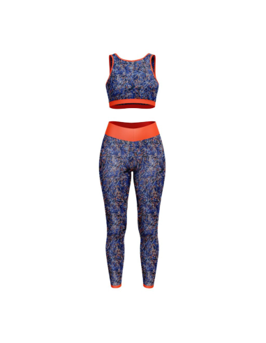 Lycra badpakstof - Fizyle blauw en oranje