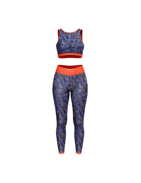 Lycra badpakstof - Fizyle blauw en oranje
