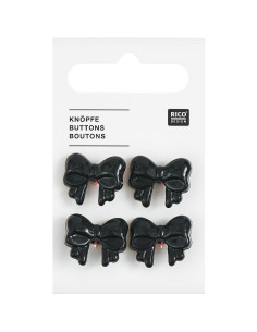 Kaart met 4 knoopknoppen - Zwart 18 x 15 mm