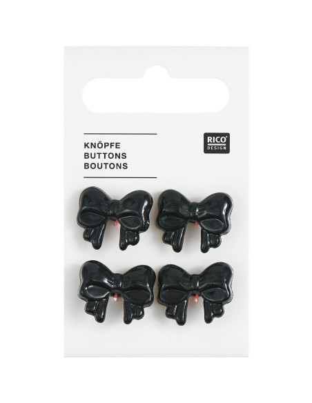 Kaart met 4 knoopknoppen - Zwart 18 x 15 mm