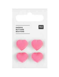 Kaart met 4 hartvormige knopen - Roze 15 x 15 mm