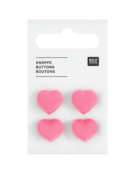 Kaart met 4 hartvormige knopen - Roze 15 x 15 mm
