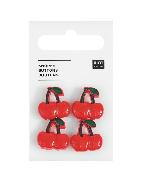 Kaart met 4 kersenknopen - Rood 17 x 17 mm