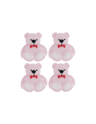 Carte de 4 boutons nounours - Lilas 16 x 18 mm