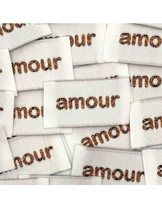 Set van 5 geweven labels om op te naaien Liefde - Brons