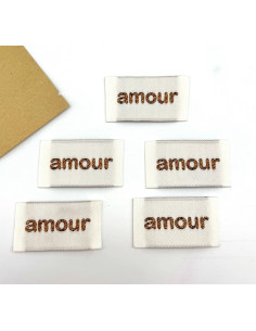Set van 5 geweven labels om op te naaien Liefde - Brons 2