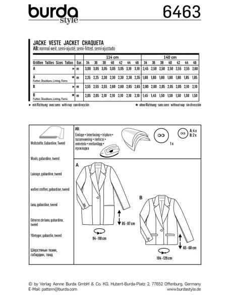 Jas patroon - Burda 6463