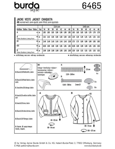 Jas patroon - Burda 6465