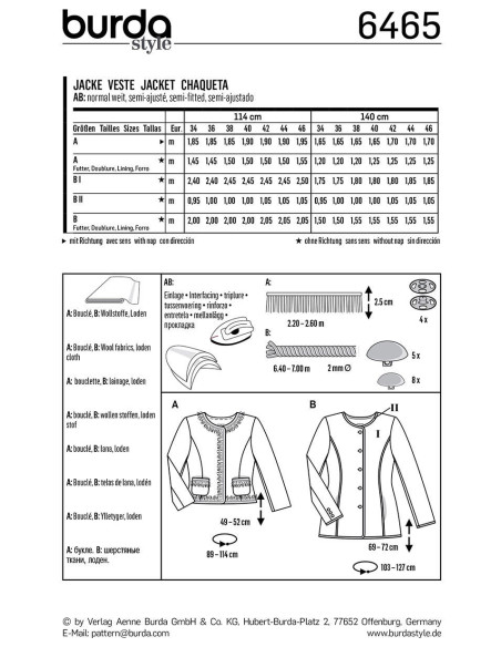 Jas patroon - Burda 6465