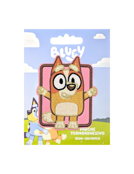 Geborduurd embleem Bluey - Bingo roze achtergrond