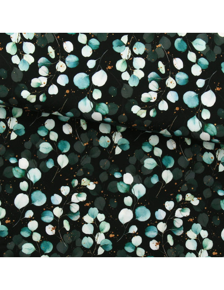 Viscose stof - Eucalyptus Zwarte achtergrond