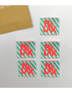 Set van 5 geweven labels om op te naaien Relax - Fluo 2