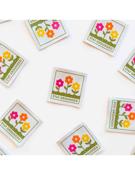 Set van 4 geweven labels - Kleine bloemen