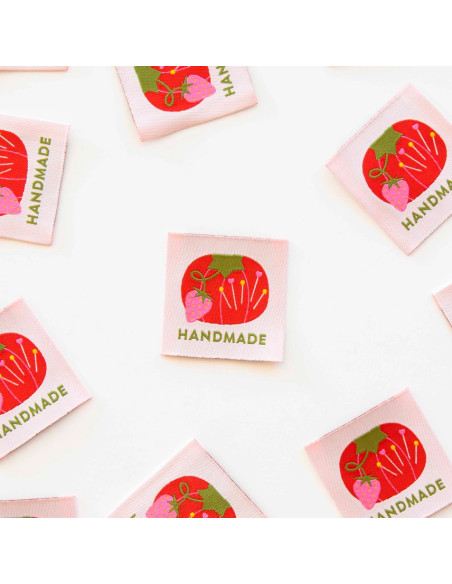 Set van 4 geweven labels - Tomaten speldenkussen