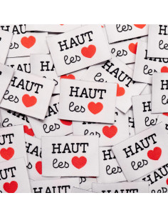 Set van 5 geweven labels - Hoofd omhoog
