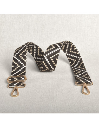 Zigzag tasriem met karabijnhaken - Zwart