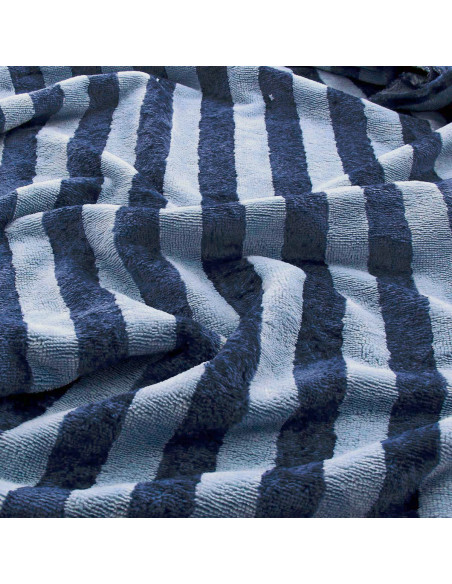 Gestreepte bamboe micro-spons stof - Baltisch en indigo