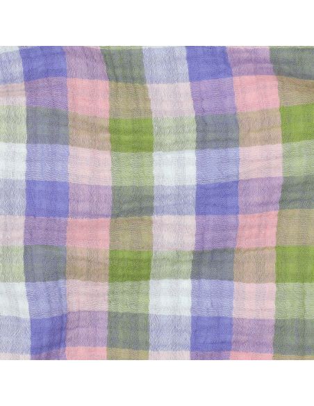 Dubbel gaze katoenen stof met ruiten - Roze en lavendel