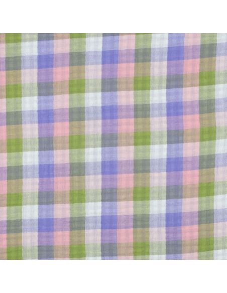 Dubbel gaze katoenen stof met ruiten - Roze en lavendel