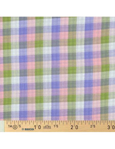 Dubbel gaze katoenen stof met ruiten - Roze en lavendel