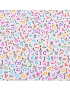 Zakje met 100 witte ronde kralen - Meerkleurige letters
