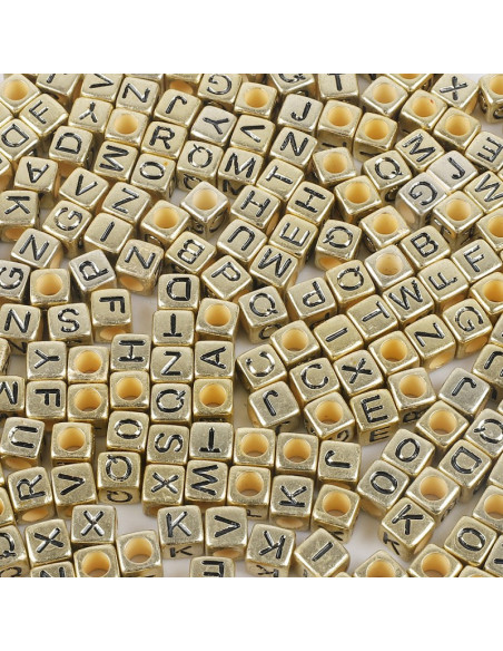 Zakje met 100 gouden vierkante kralen - Zwarte letters