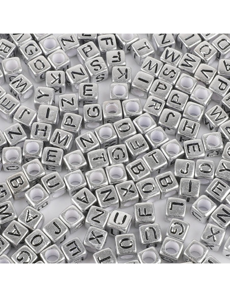Zakje met 100 zilveren vierkante kralen - Zwarte letters