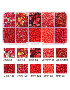 Doosje 80 gr rocailles en pailletten - Rood