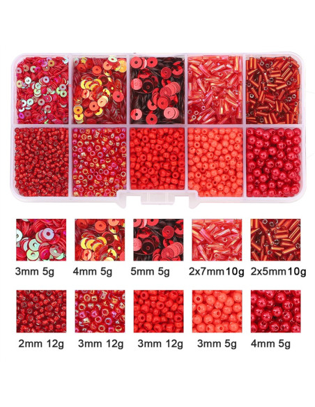 Doosje 80 gr rocailles en pailletten - Rood