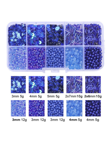 Doosje 80 gr rocailles en pailletten - Koninklijk blauw