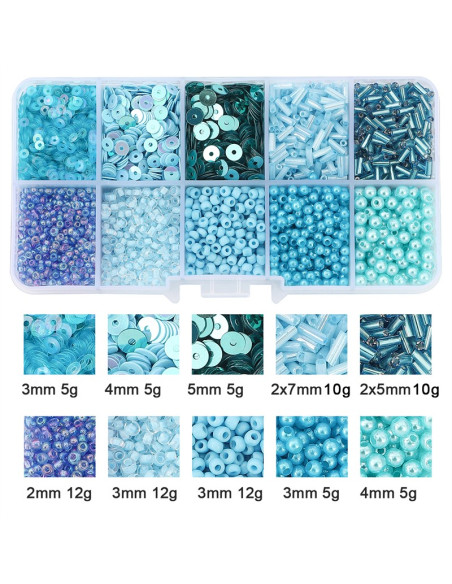 Doosje 80 gr rocailles en pailletten - Blauw