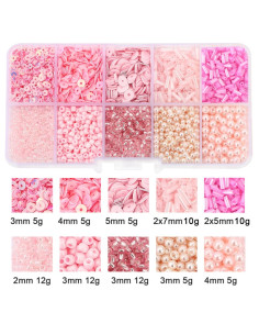 Doosje 80 gr rocailles en pailletten - Roze