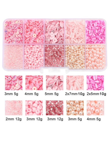 Doosje 80 gr rocailles en pailletten - Roze