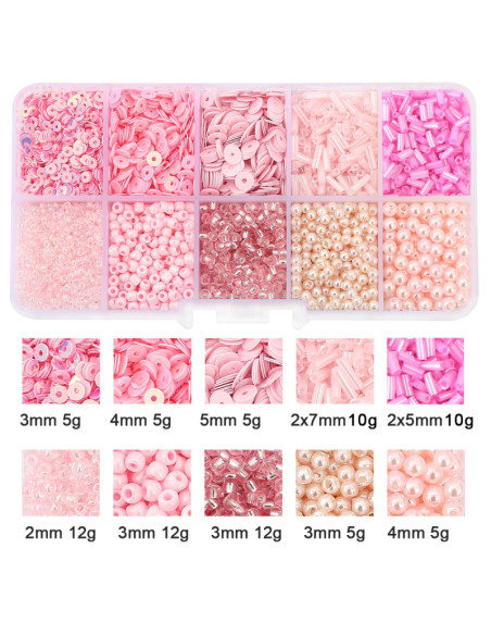 Doosje 80 gr rocailles en pailletten - Roze
