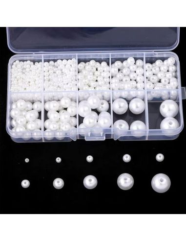 Doos met 800 parelmoeren kralen - Wit